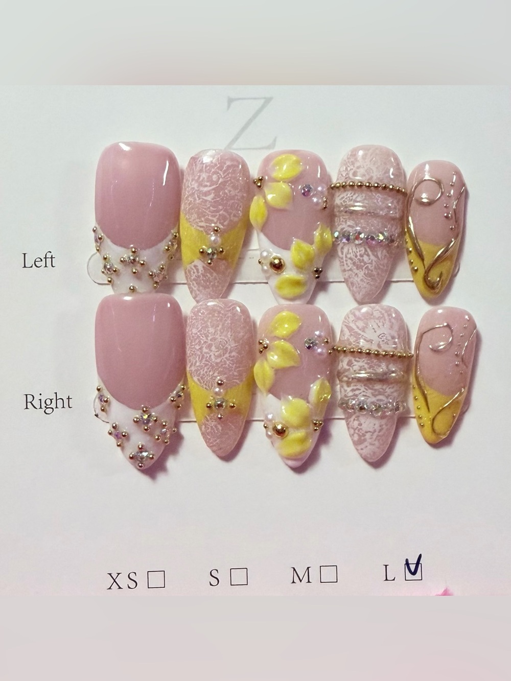 Delicate Pink & Yellow Floral Press-On Nail Set - Women Makeup